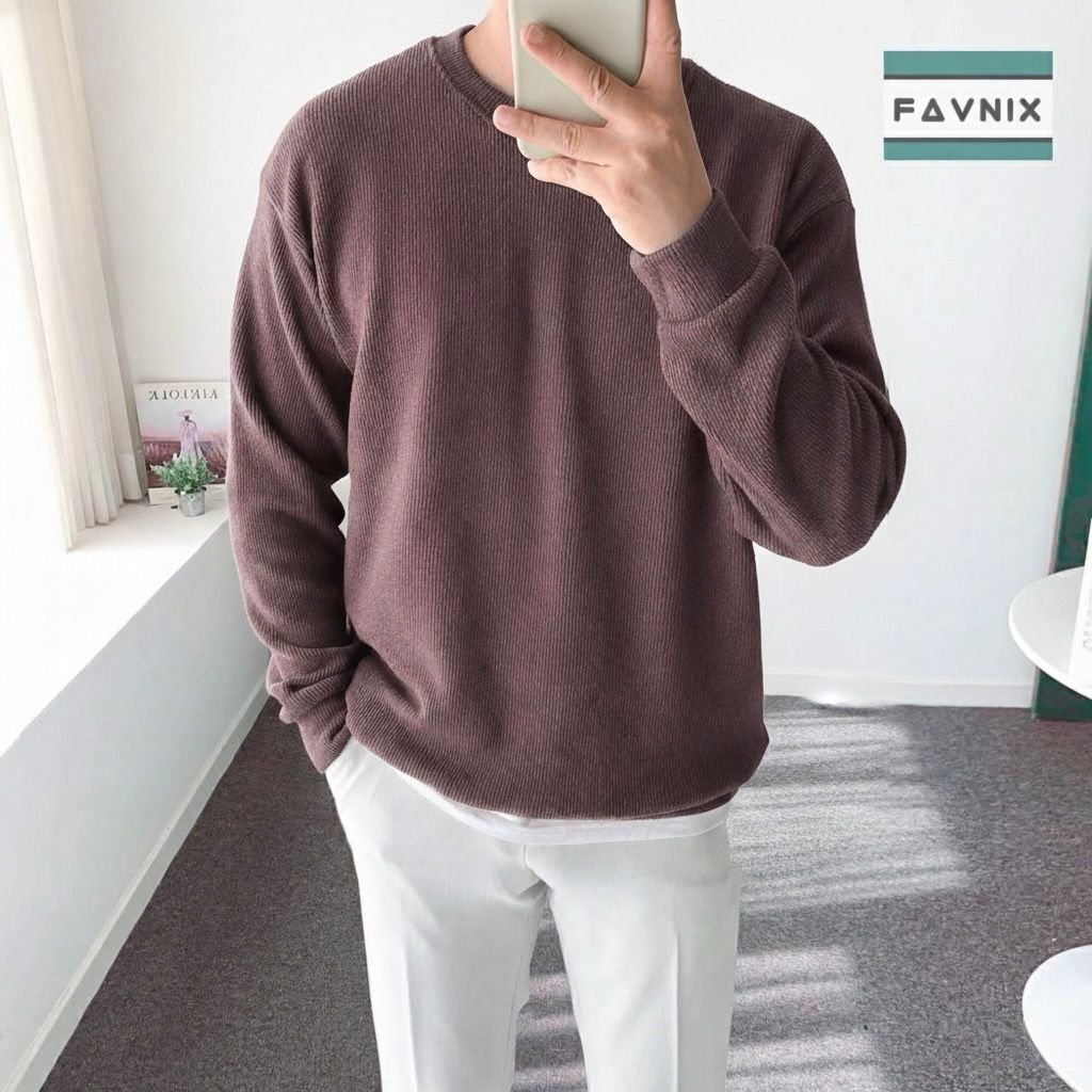 Ribbed Long Sleeve Sweatshirt- Coffee